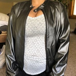 Shiny faux leather bomber